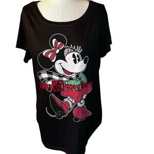 Disney Parks Minnie Mouse Christmas Holiday Ice skater women's T shirt size lg